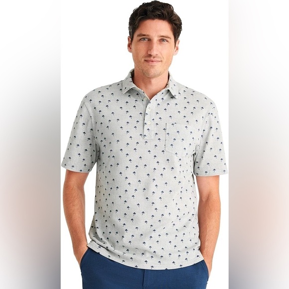 johnnie-O The OG Pique Polo - Currituck Print Shirt Size Large Cotton Grey - Picture 1 of 10